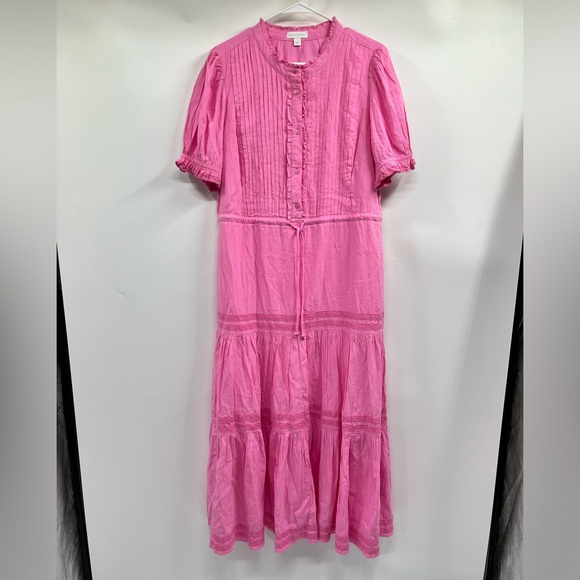 Charter Club Dresses & Skirts - Charter Club Dress Womens L Baby Pink Gauze Maxi Smock Neck Cottage Core Boho